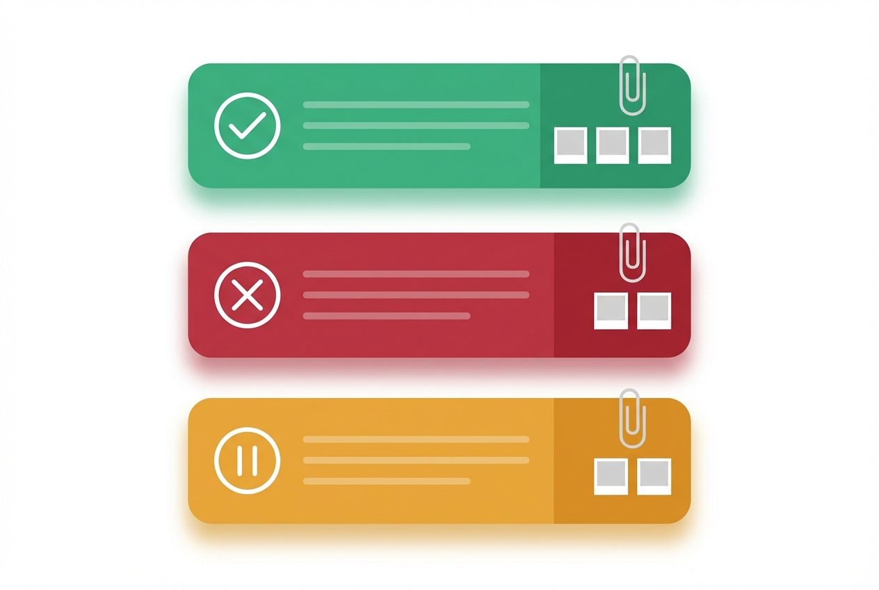 BDD scenario execution screen with pass/fail per step and evidence