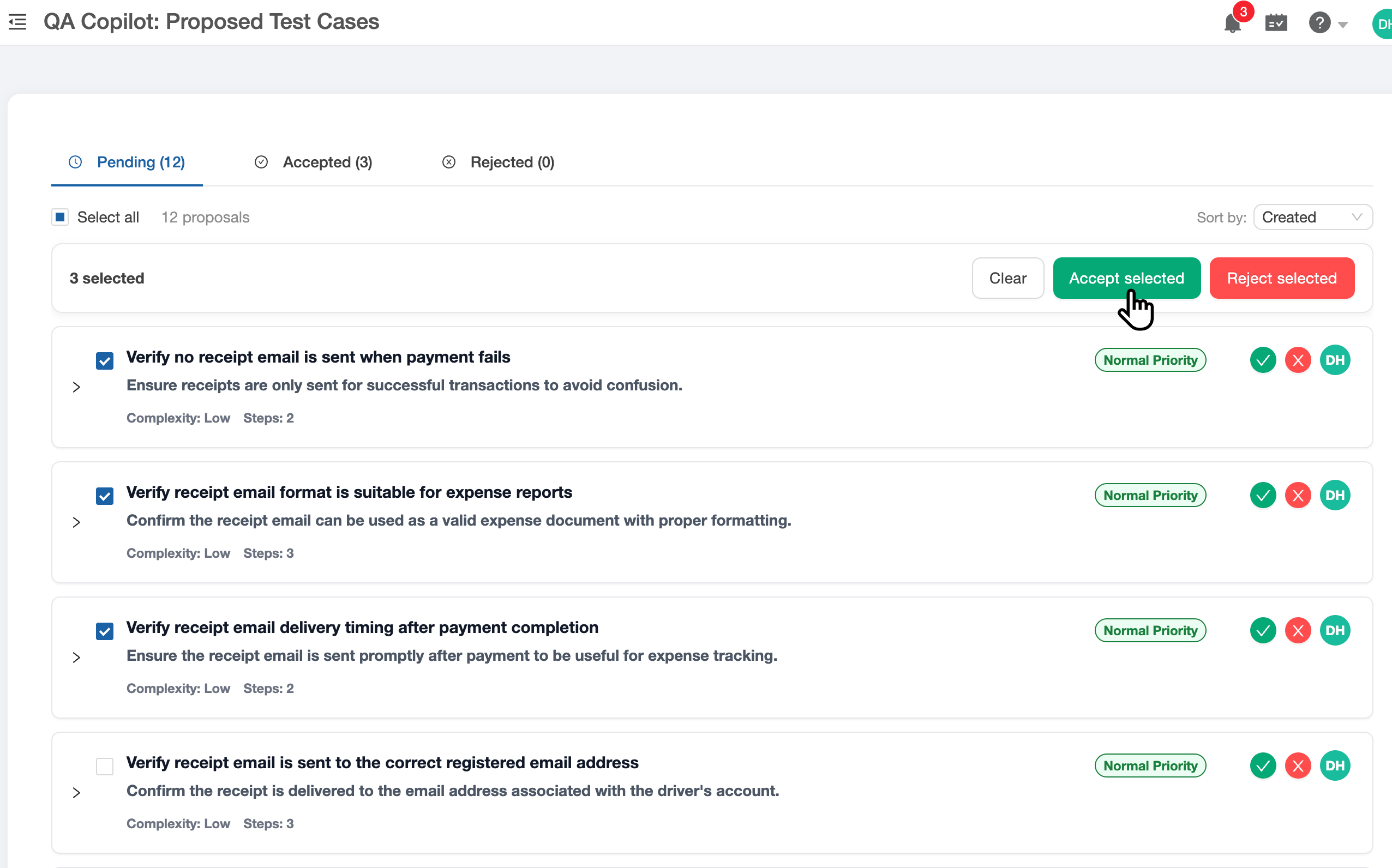 9 proposed test cases generated from a Jira requirement, ready for review