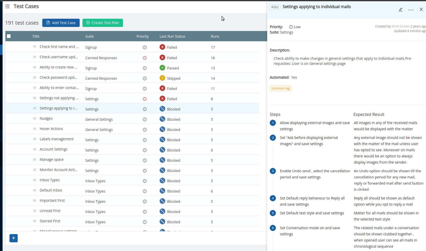 Adding a single test case to a test plan in TestCollab