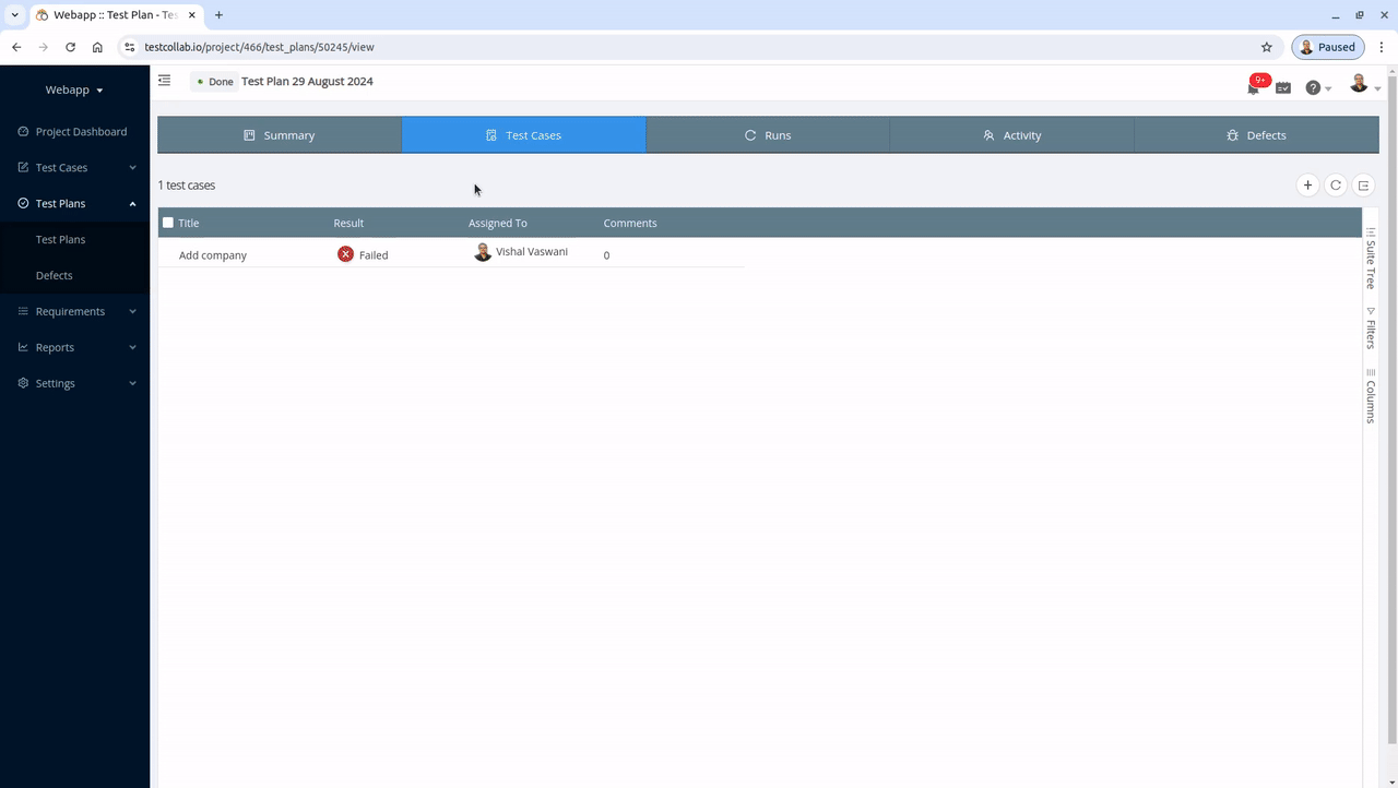 Adding a new test case from test plan in TestCollab