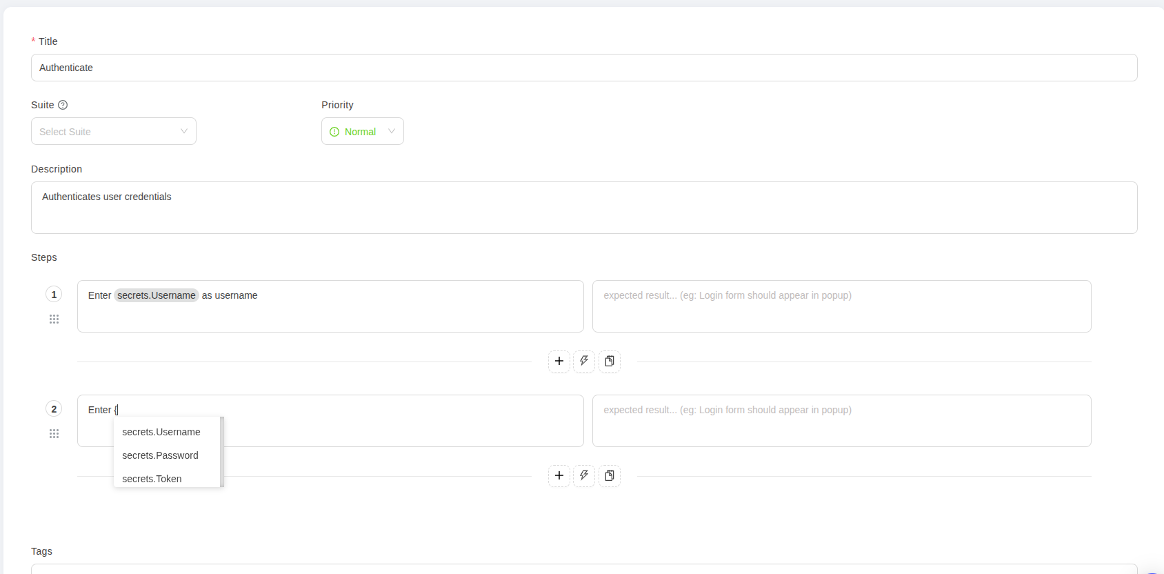 Store and use credentials in TestCollab