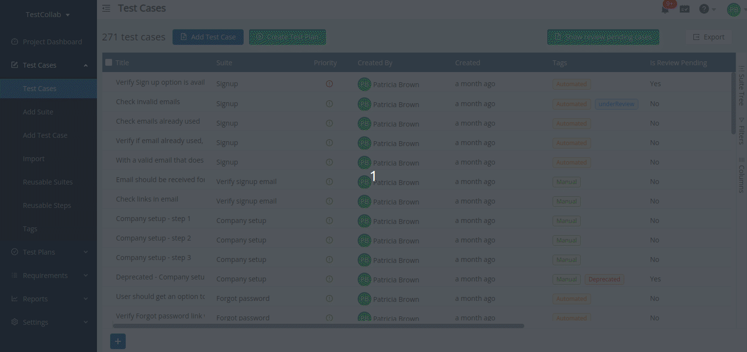 Add test case page when approval is option in a TestCollab project