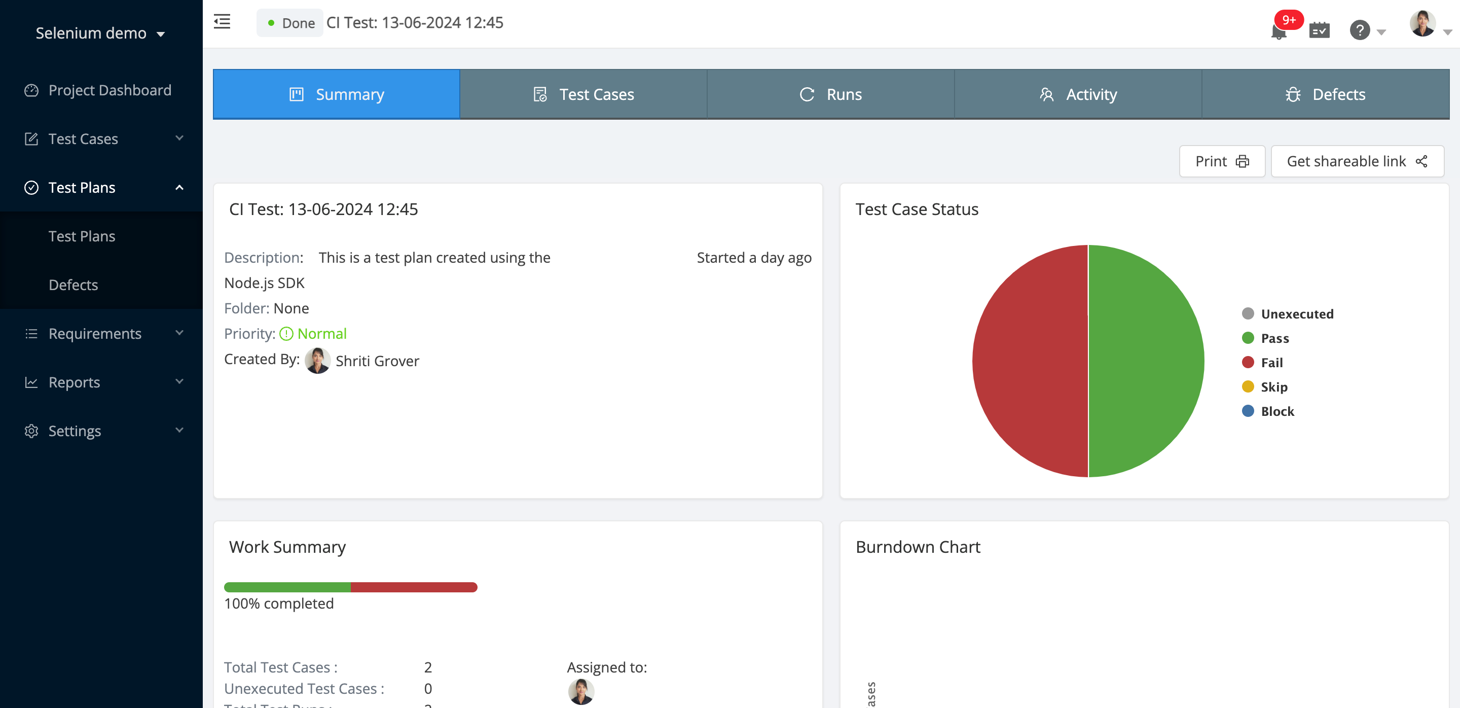 Test plan gets finished status in TestCollab