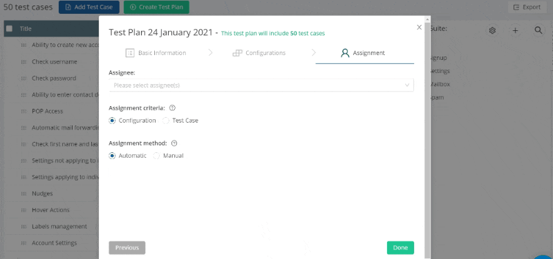 Automatic assignment of testers to test plan configuration in TestCollab