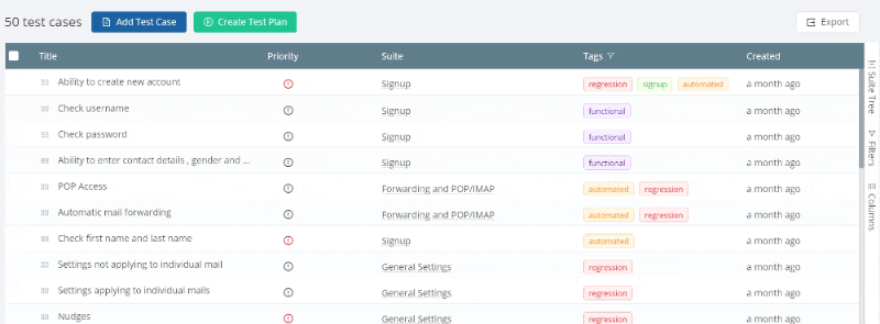 Selecting individual test cases to be included in a test plan in TestCollab