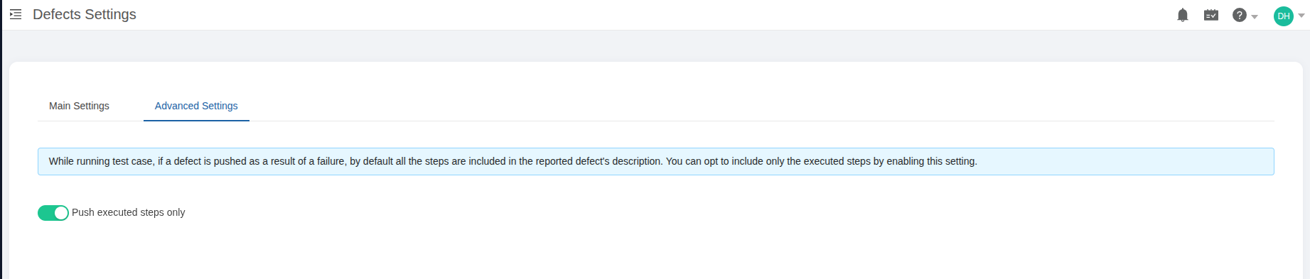 Defect management advanced settings in TestCollab