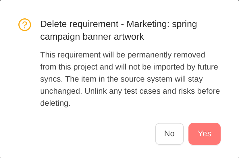 Delete a synced requirement in TestCollab: future syncs will not import it