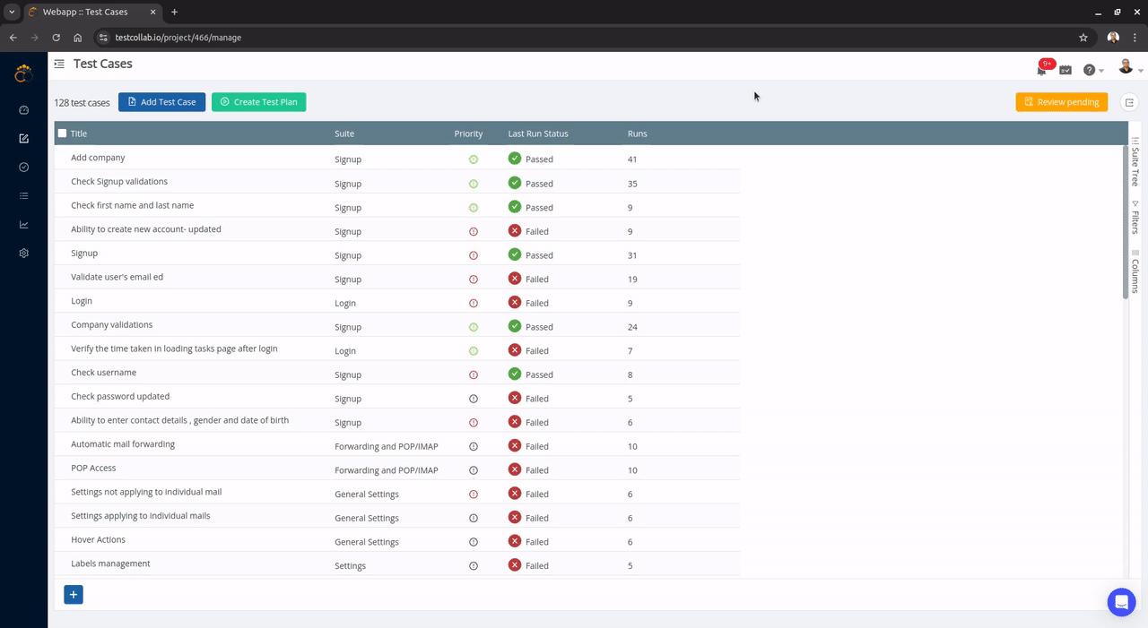Generate filtered test case report in TestCollab