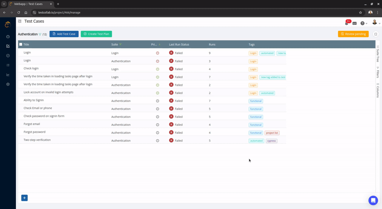 HTML tag options for test case reports in TestCollab