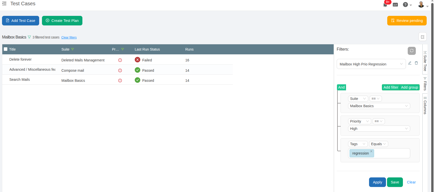 Advanced filter in TestCollab