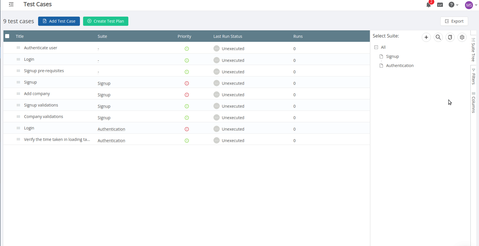 Filtering requirements in a TestCollab project