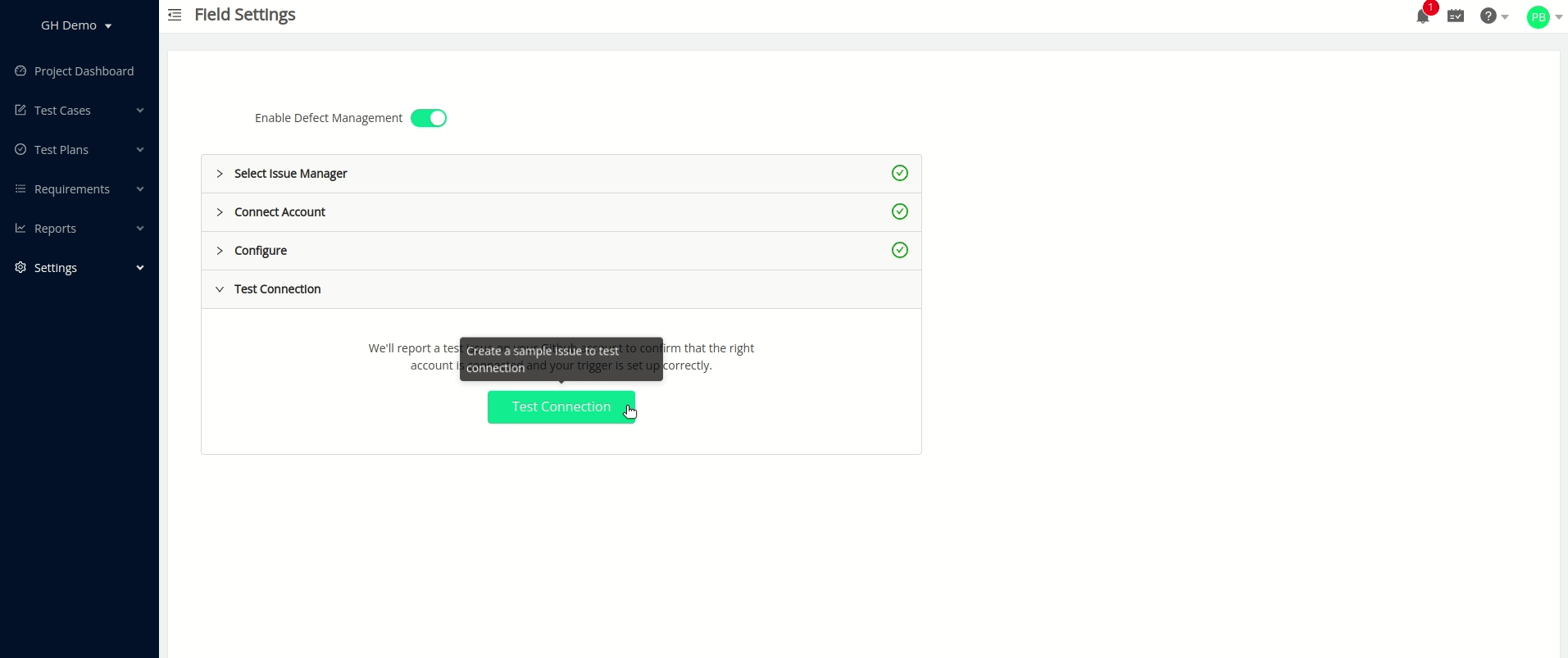 Issue created in Github to test integration from a TestCollab project