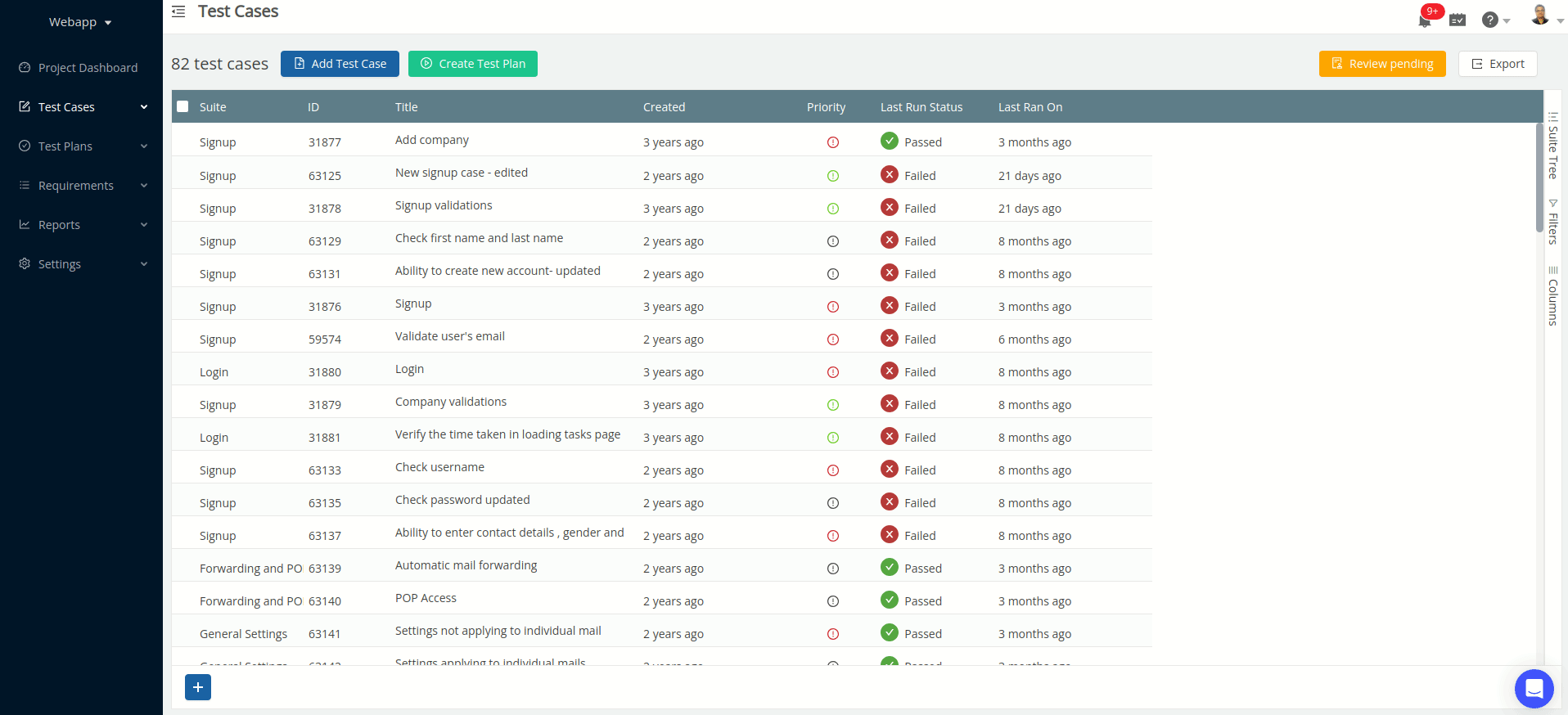 Filtering records on a grid in TestCollab