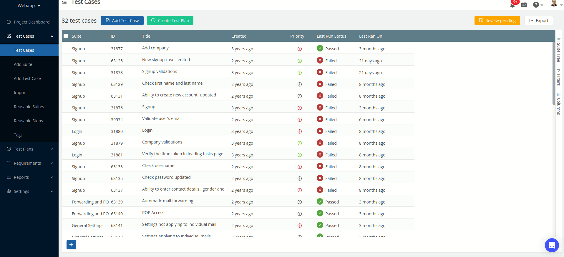 Sorting data in columns on a grid in TestCollab