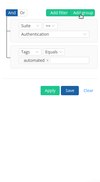 Grouping the filters for test cases in TestCollab