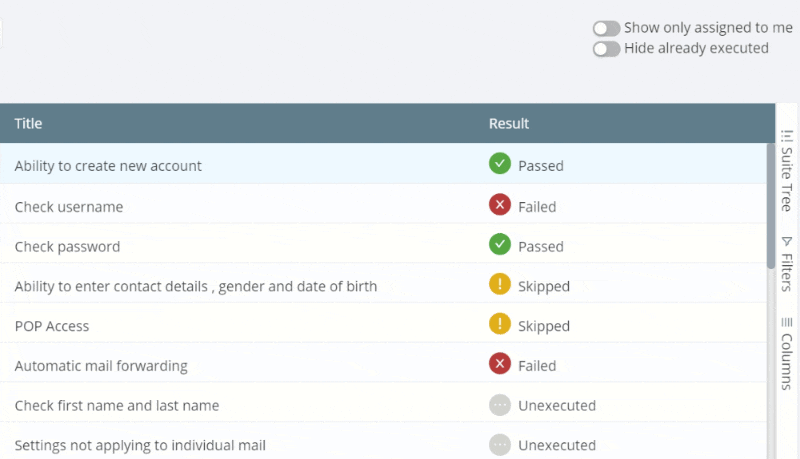 Quick filters for test cases on test cases run page in TestCollab