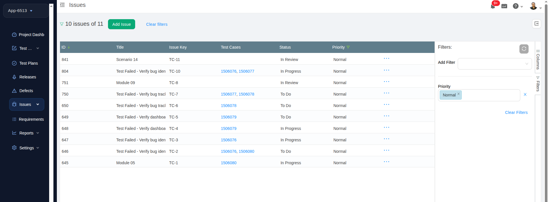 Issues Management in TestCollab
