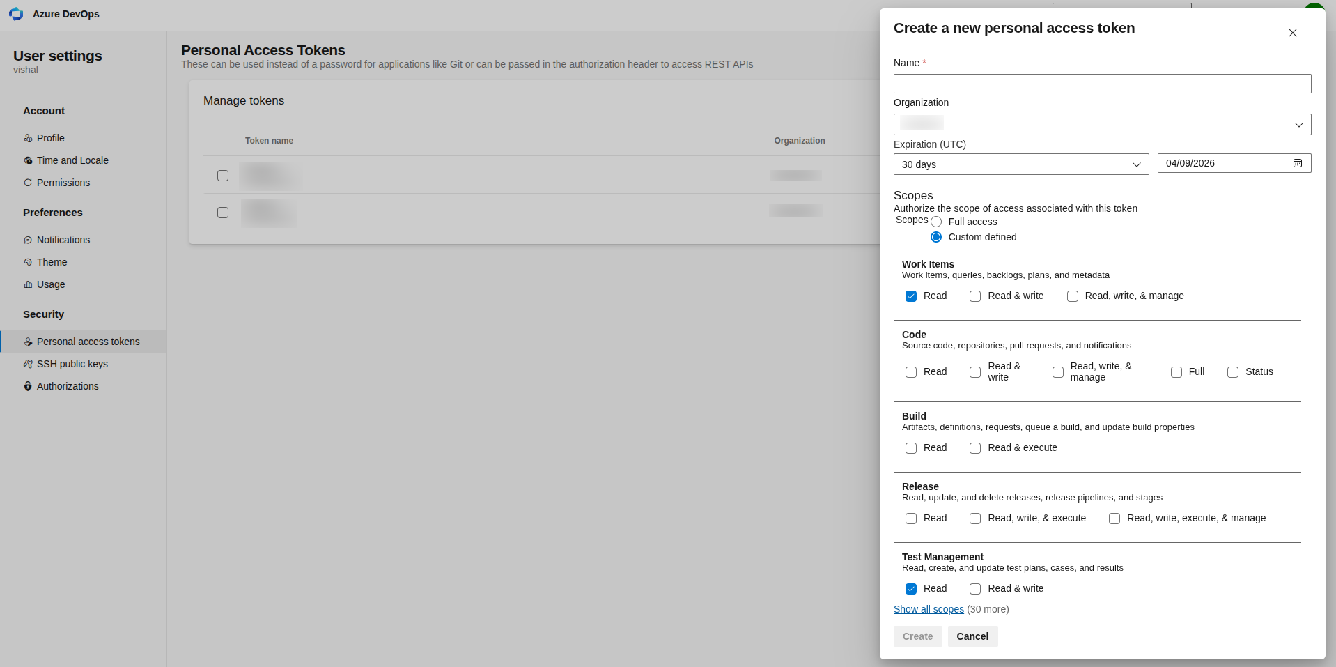 Generating personal access token in Azure for migration into TestCollab