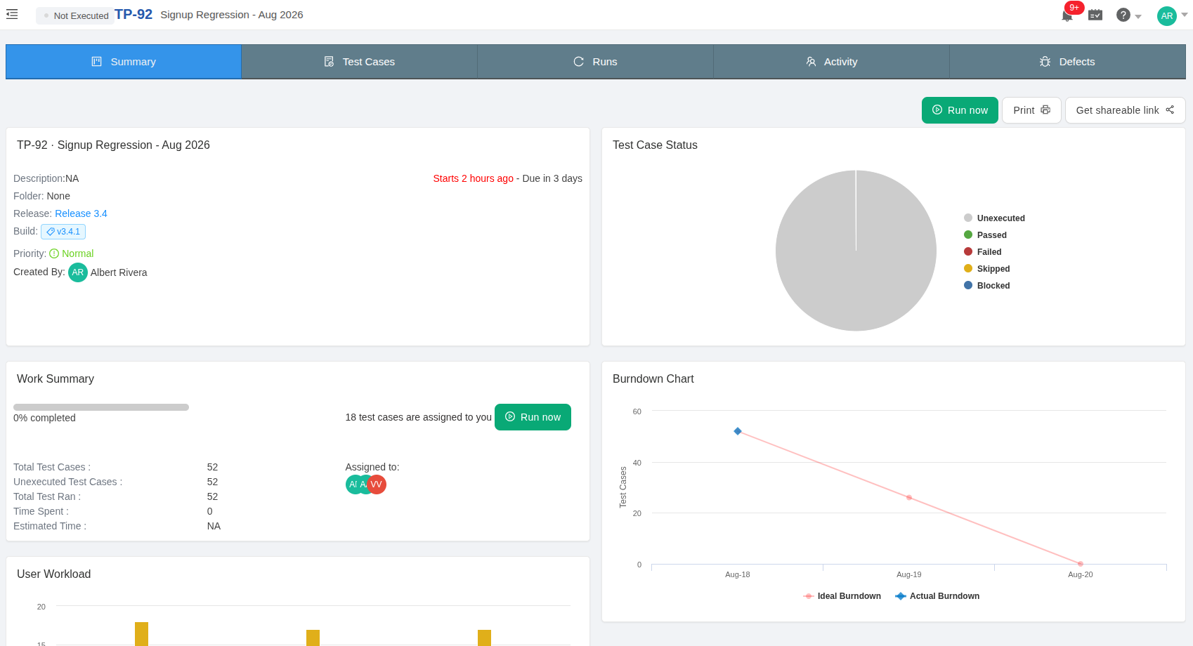 Linked build on test plan summary in TestCollab