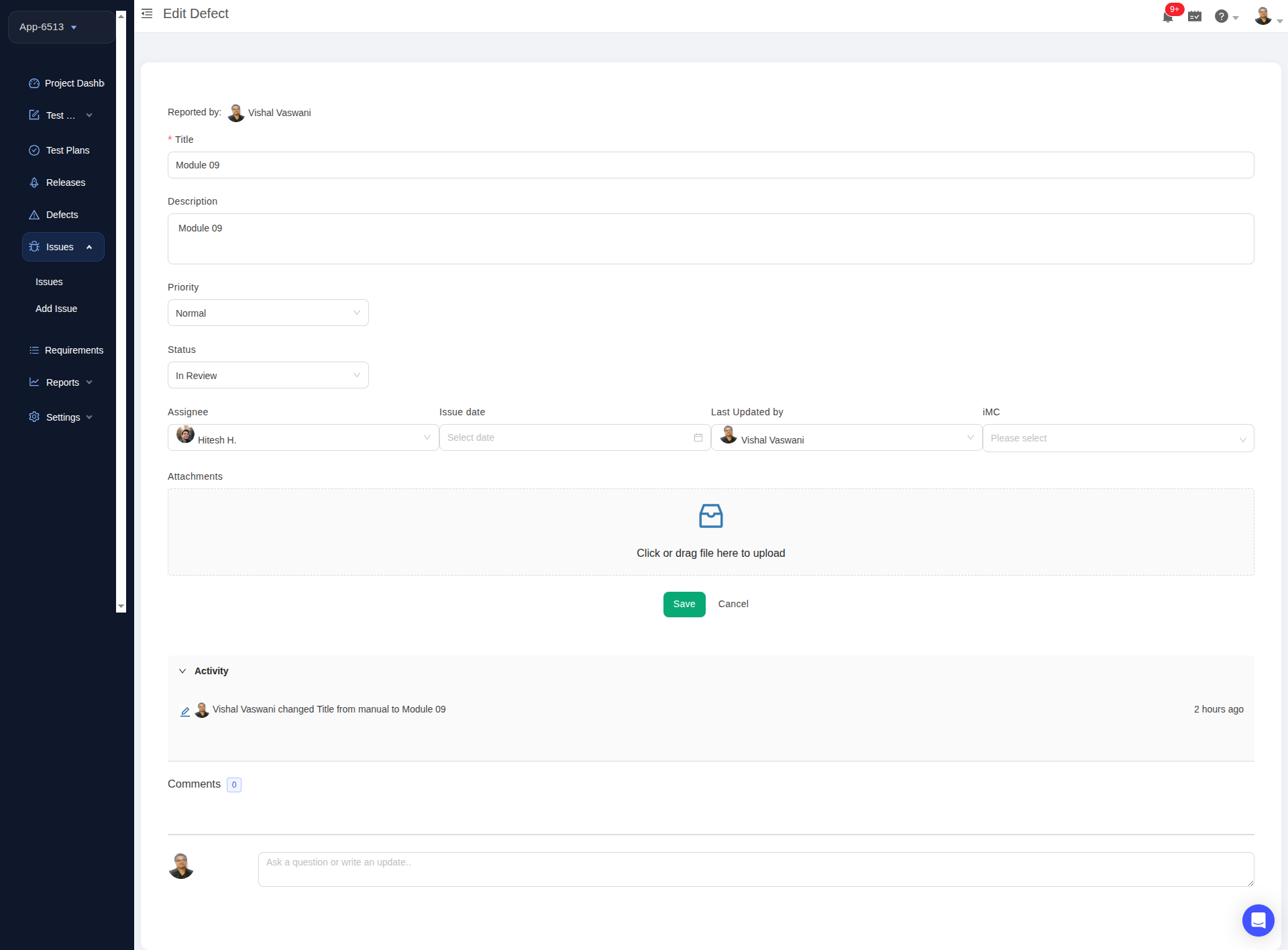 Issues Management in TestCollab