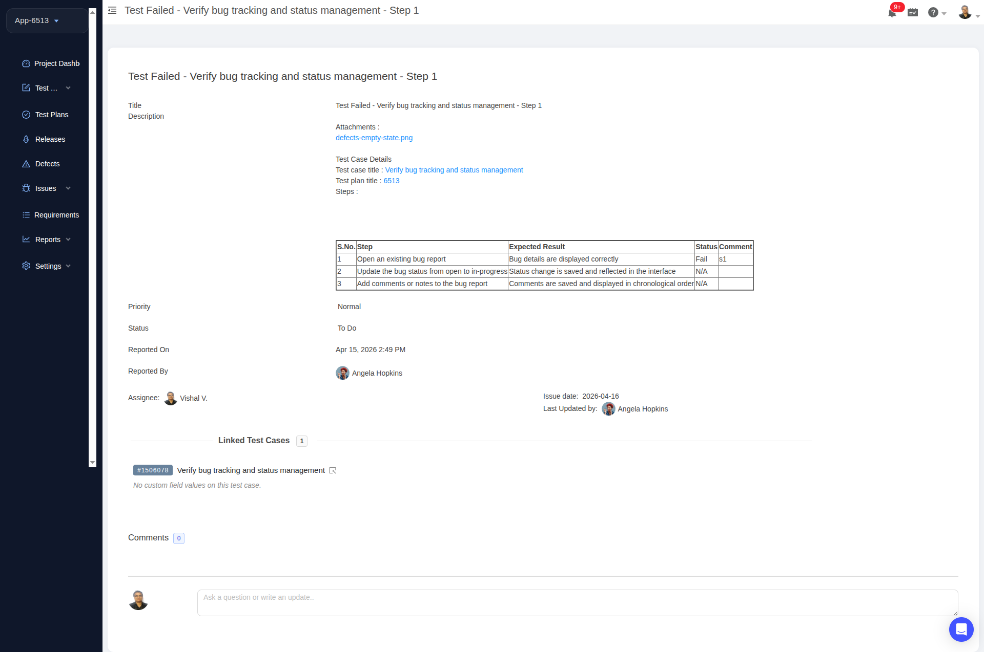 Issues Management in TestCollab
