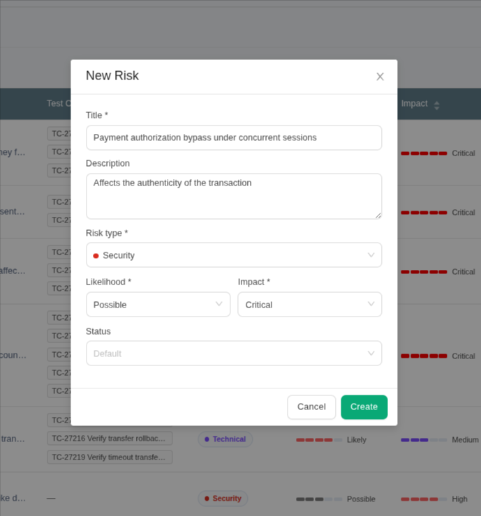 Adding a new Risk in TestCollab