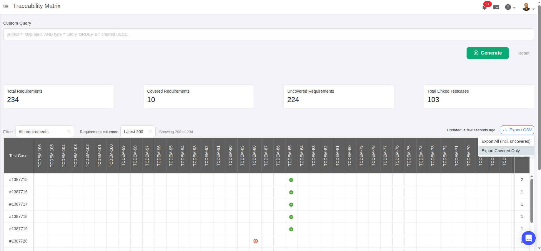 Requirements Traceability Matrix in TestCollab