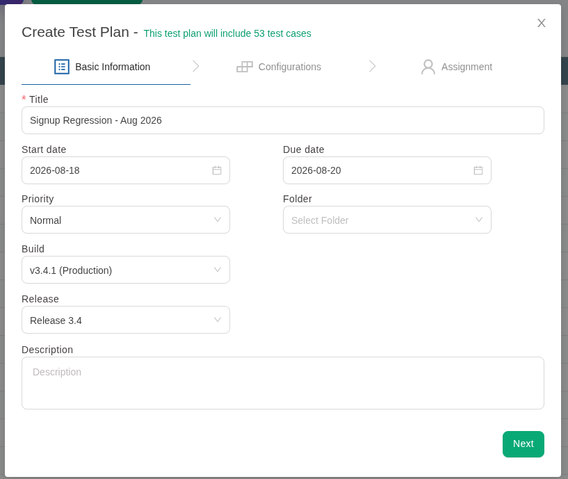 Link build while creating test plan in TestCollab