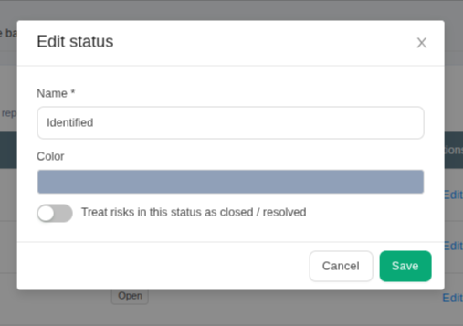 Editing a risk status in TestCollab