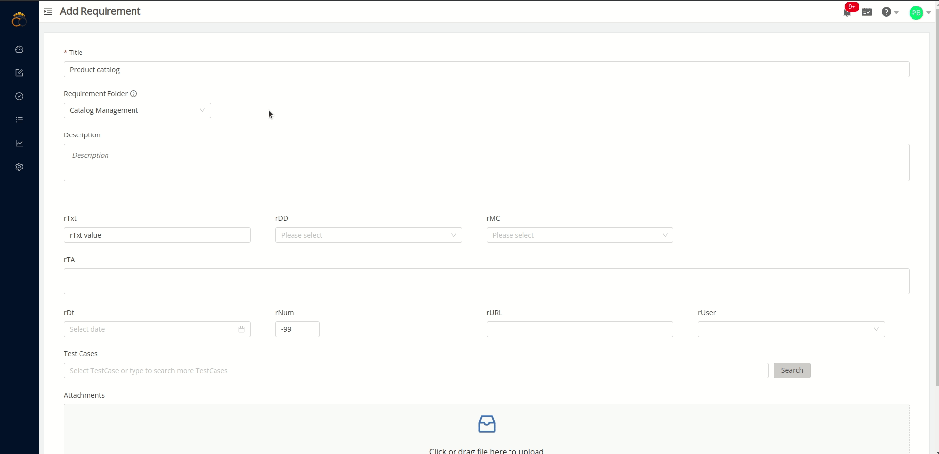 Adding new requirement in a TestCollab project