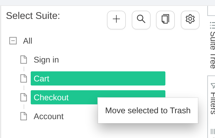 Move selected test suites to Trash in TestCollab