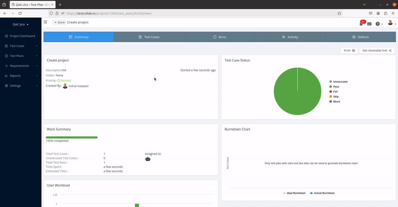 Checking the status for test cases ran by QA Copilot in a TestCollab project
