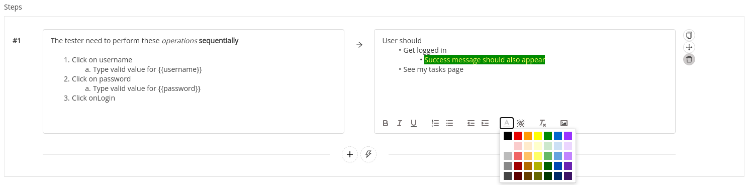 Formatting text for a test case in TestCollab