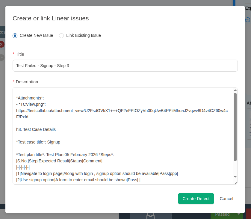 Linear integration in TestCollab