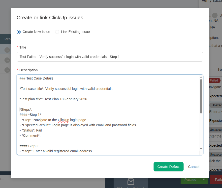 Clickup integration in TestCollab