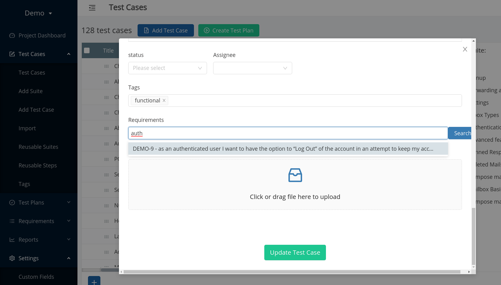 Linking issues from Jira as requirements with test cases in TestCollab