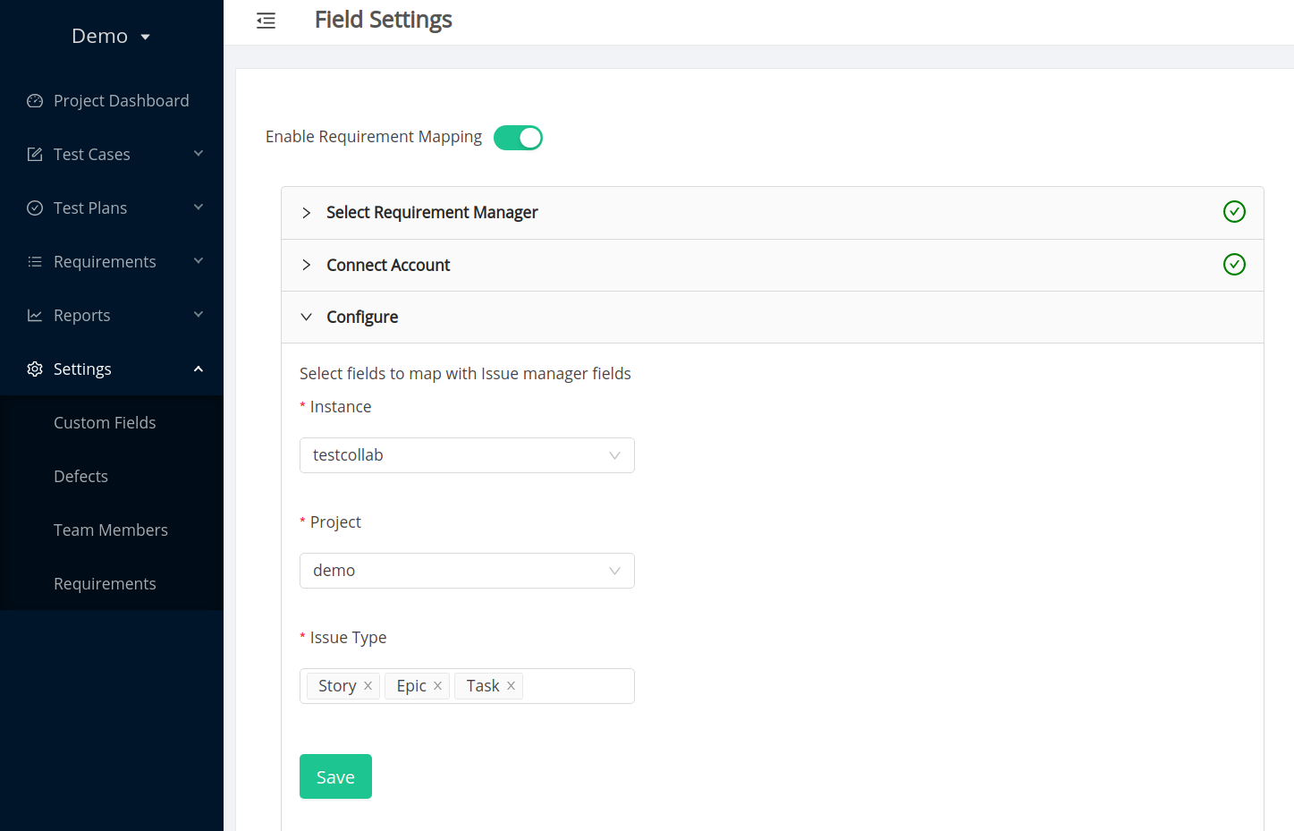 Configuring Jira as a source of requirements in a TestCollab project