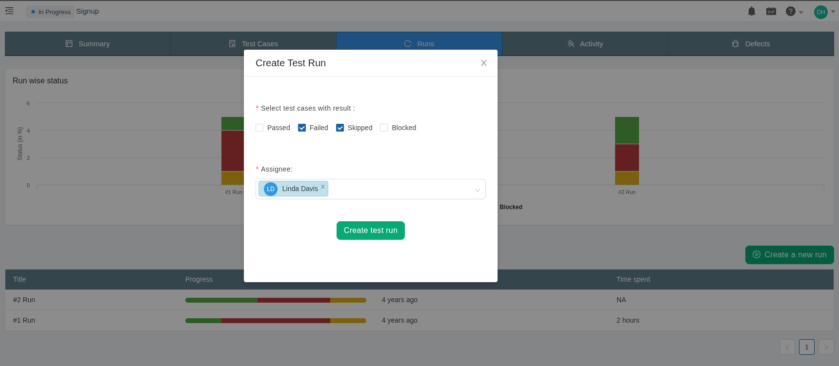Create a new RUN in TestCollab