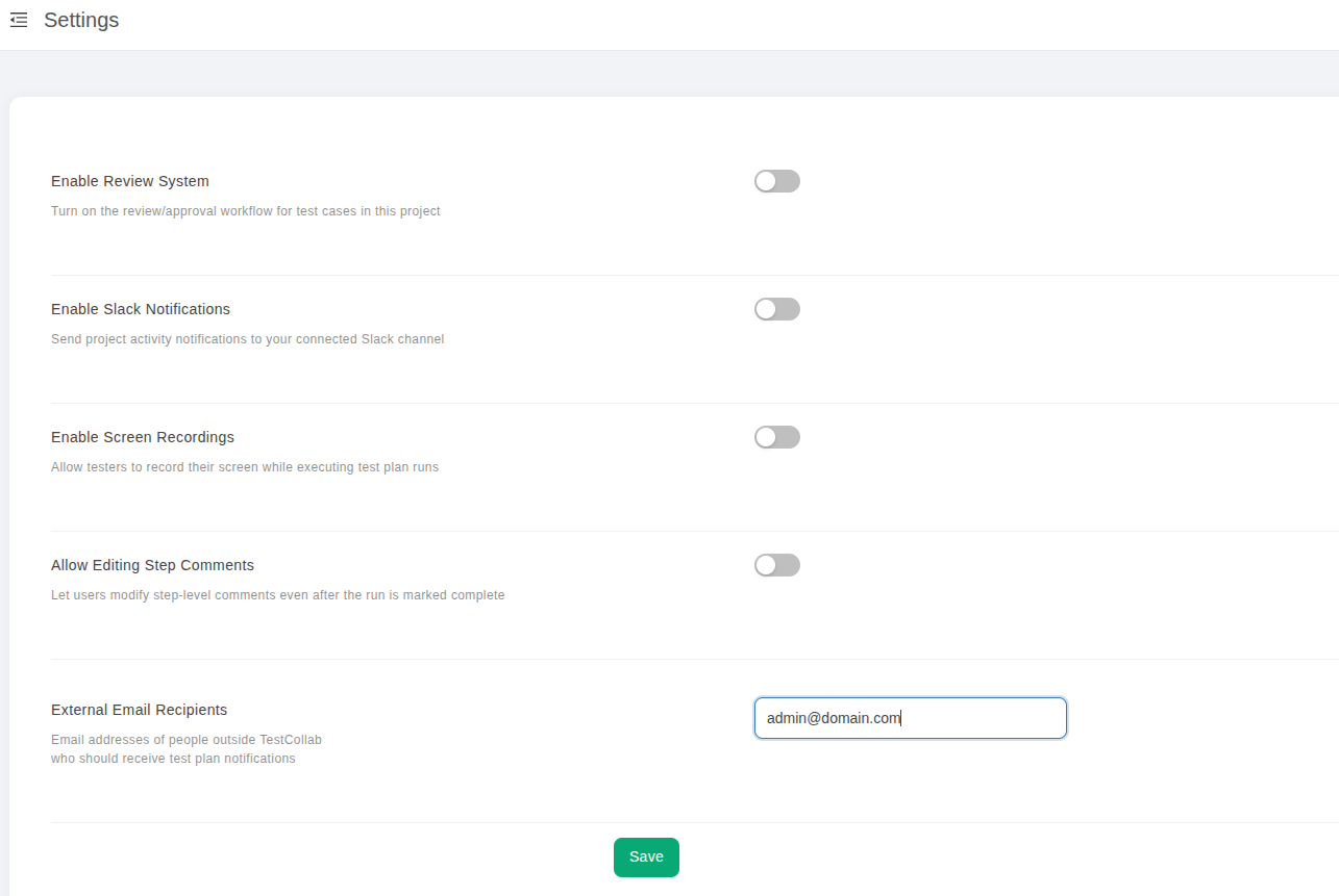 Adding external email recipients in TestCollab project