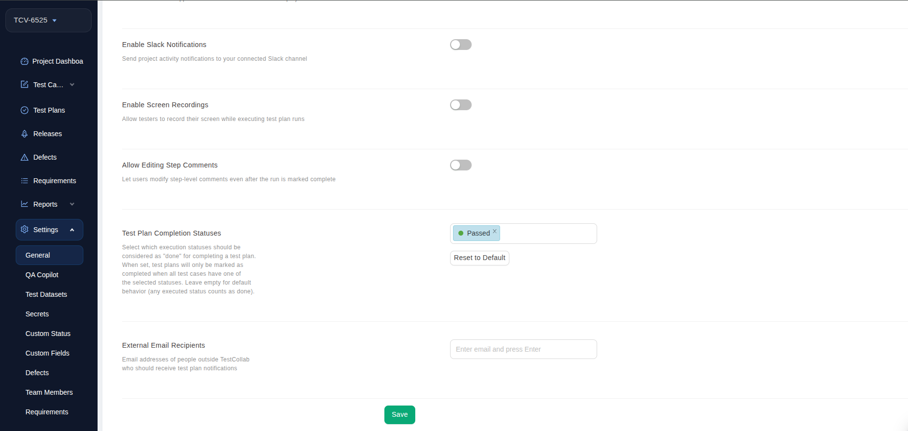 Configuring Test Plan Completion Criteria in TestCollab