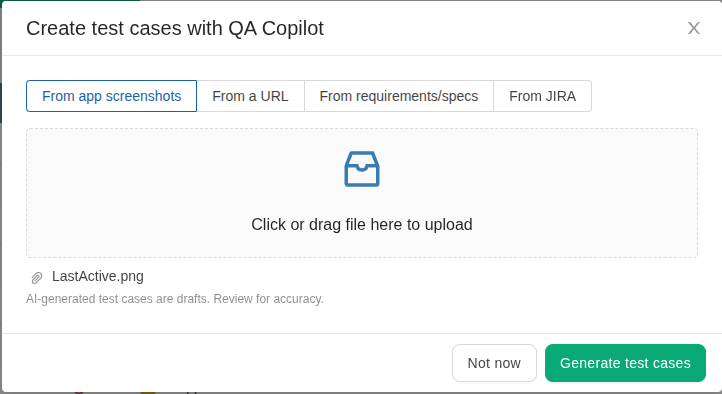 Generating test cases from QA Copilot in TestCollab