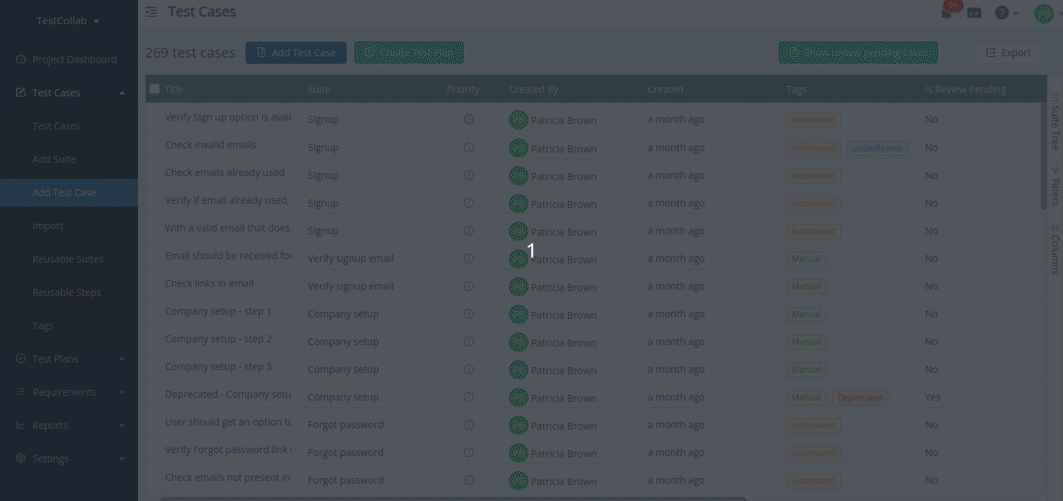 Add test case page when approval is mandatory in a TestCollab project