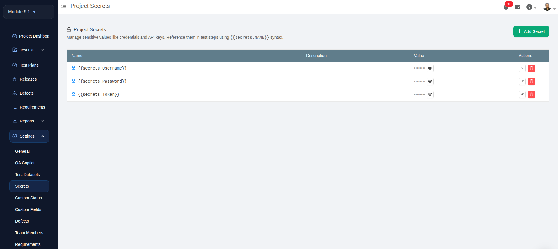 Store and use credentials in TestCollab