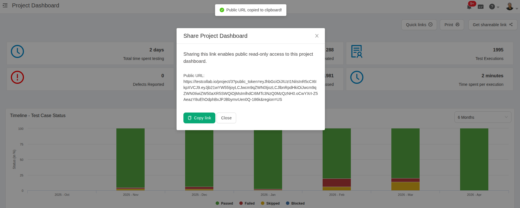 Sharing your dashboard publicly in TestCollab