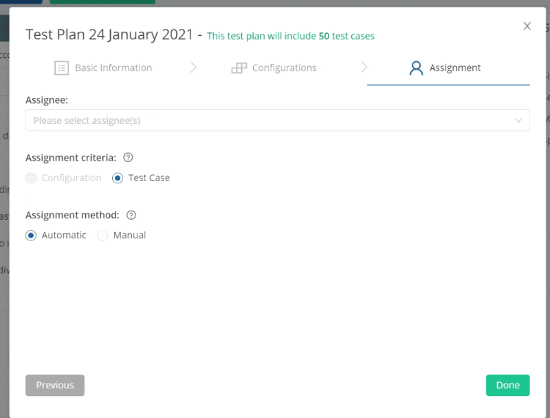 Assigning testers to the test cases in a test plan in TestCollab