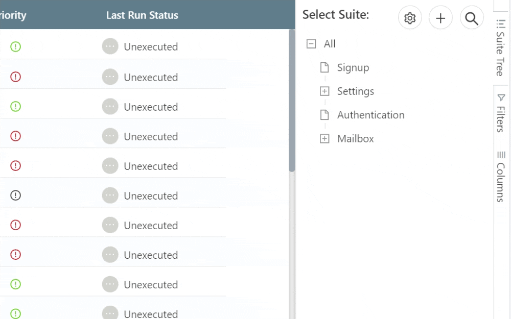 Options on a context menu for test suite in TestCollab