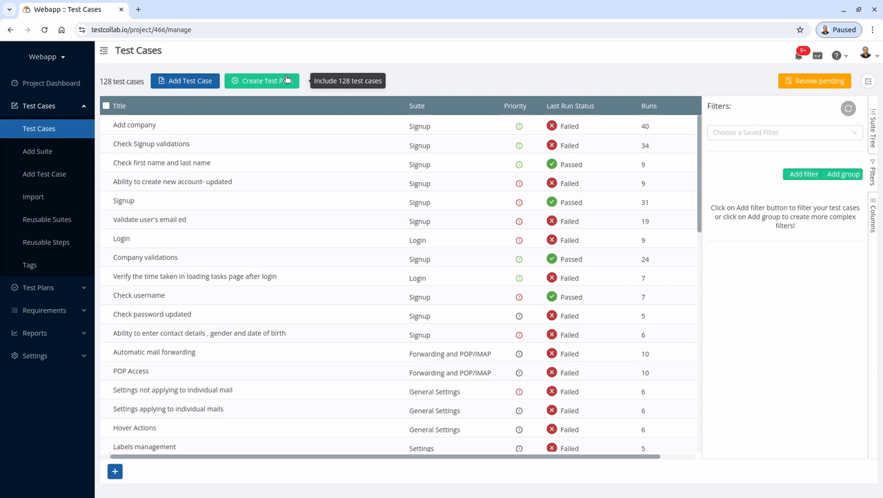 Easily navigate between projects on TestCollab