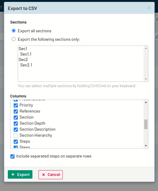 Exporting test cases from TestRail to import in TestCollab