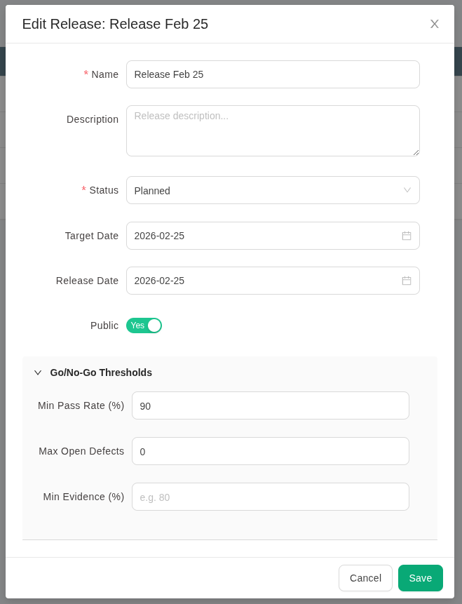 Releases Readiness Management in TestCollab
