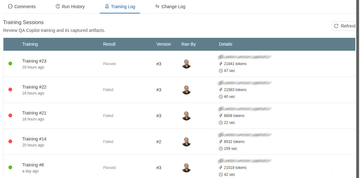 QA Coplot training log in TestCollab